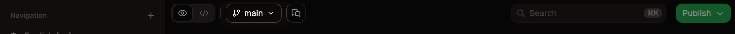 Branch name emphasized in the editor toolbar.