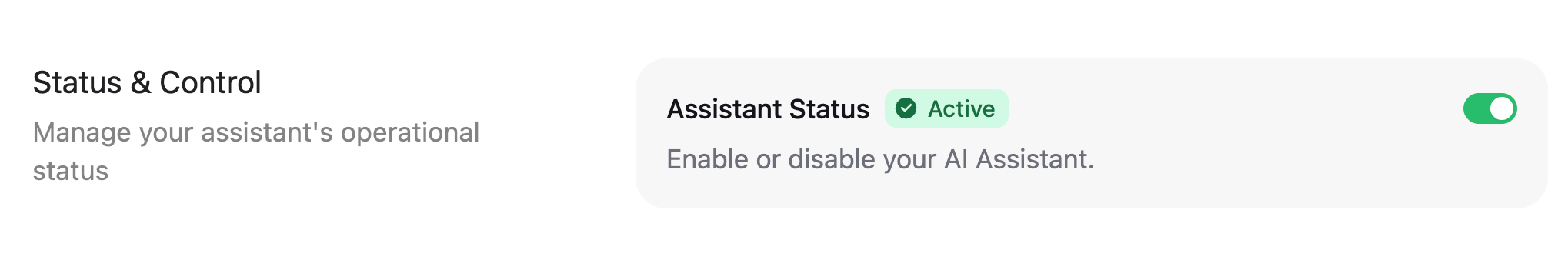 The assistant status toggle in the dashboard.