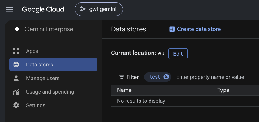 Gemini Enterprise data stores list