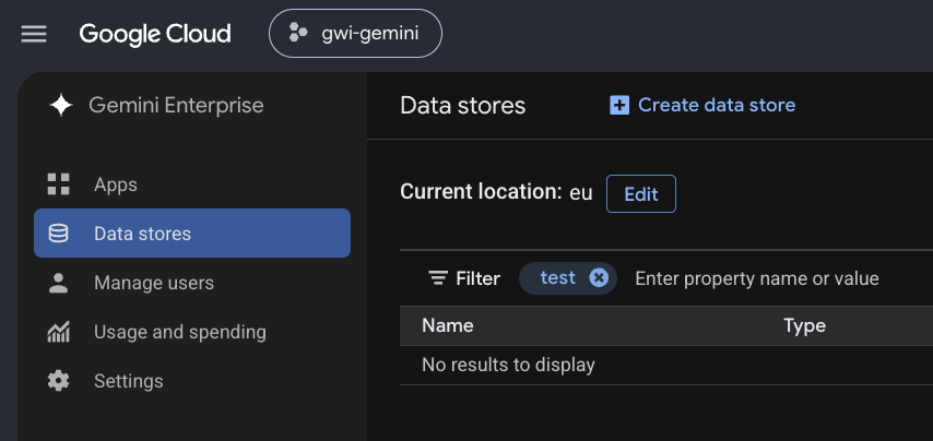 Gemini Enterprise data stores list