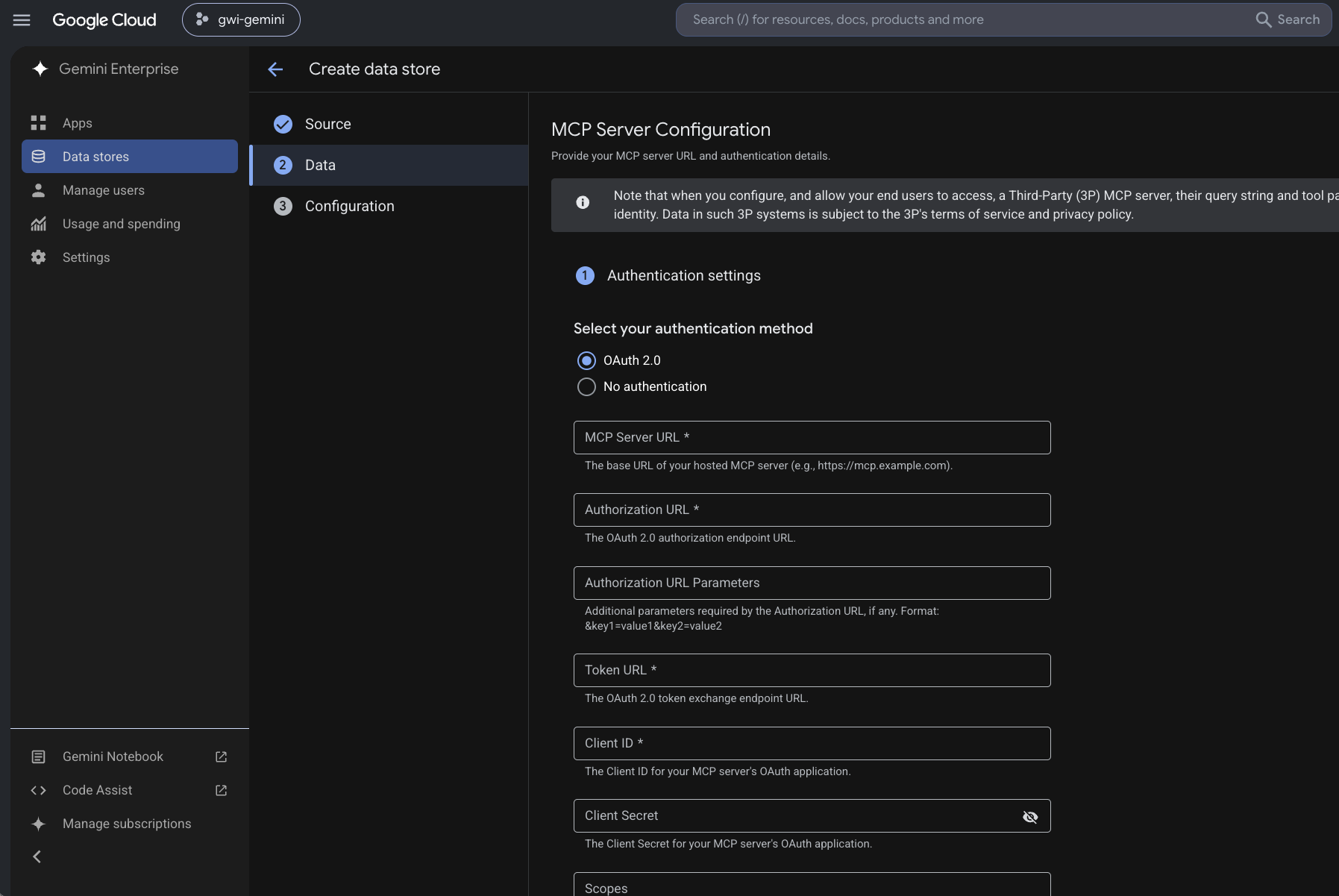 MCP OAuth form