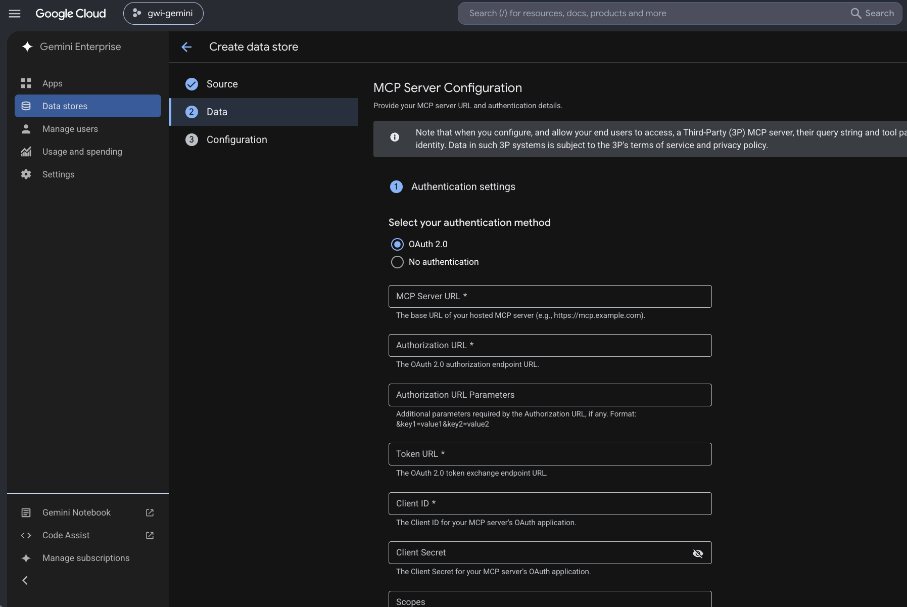 MCP OAuth form