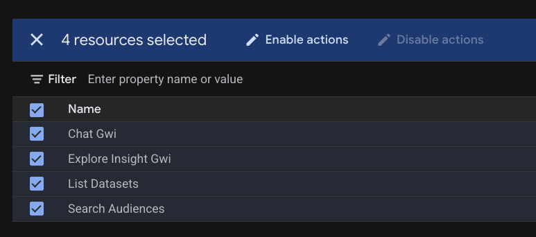 Enable actions