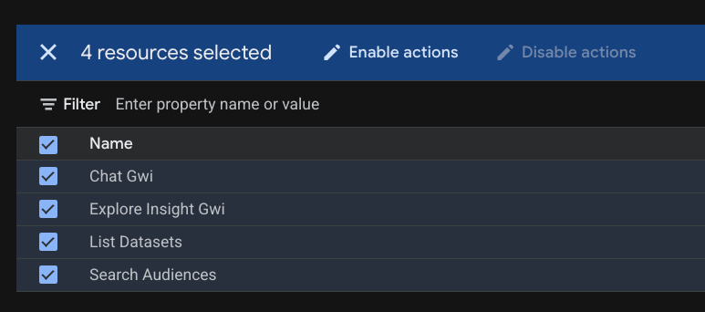 Enable actions