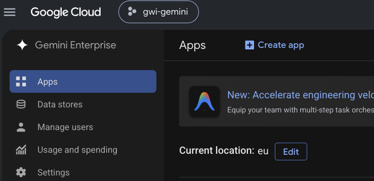 Apps list — Create app