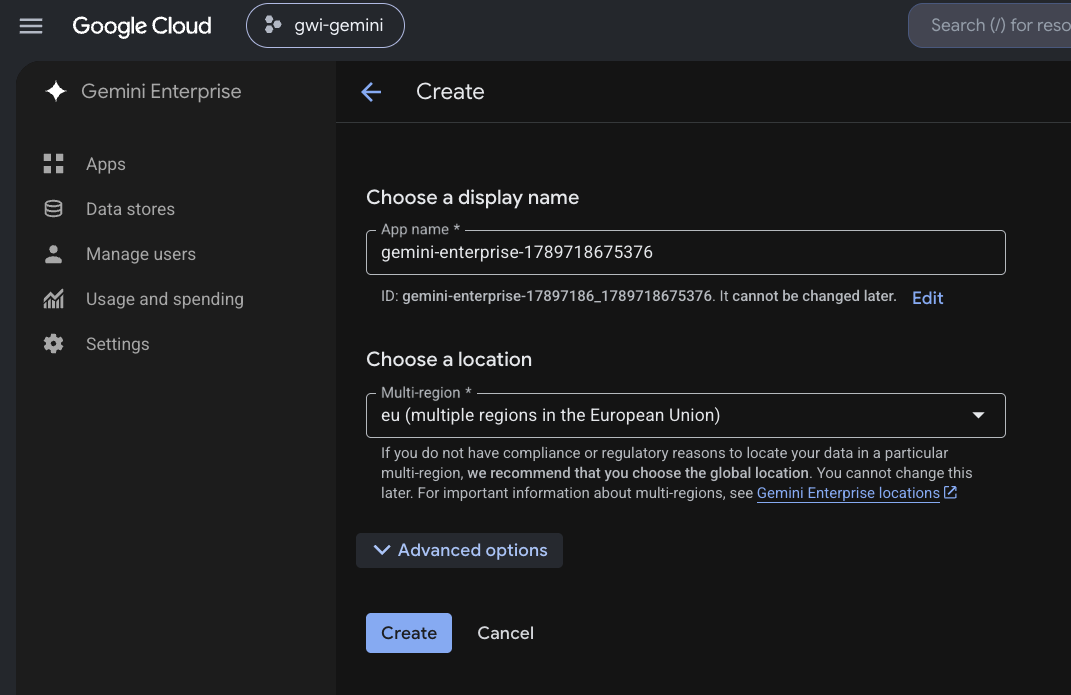 Create app form
