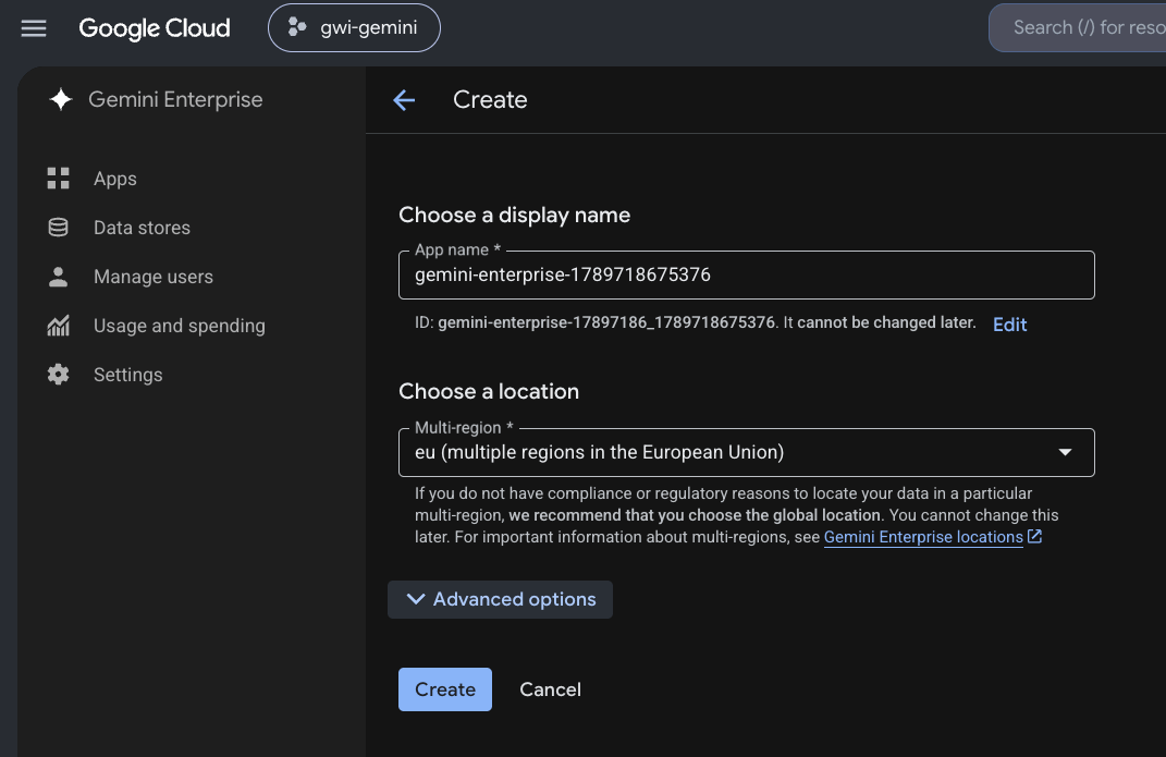 Create app form