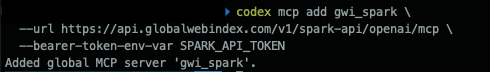 Add the v1 GWI Spark MCP server in Codex