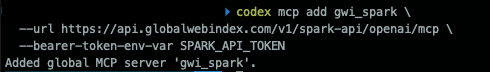 Add the v1 GWI Spark MCP server in Codex
