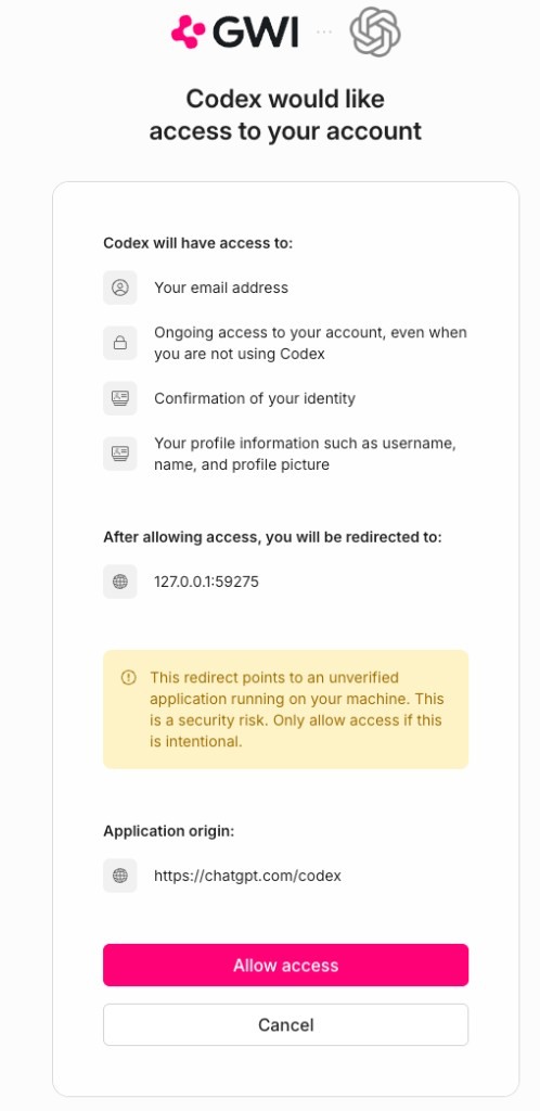 Allow Codex to access a GWI account