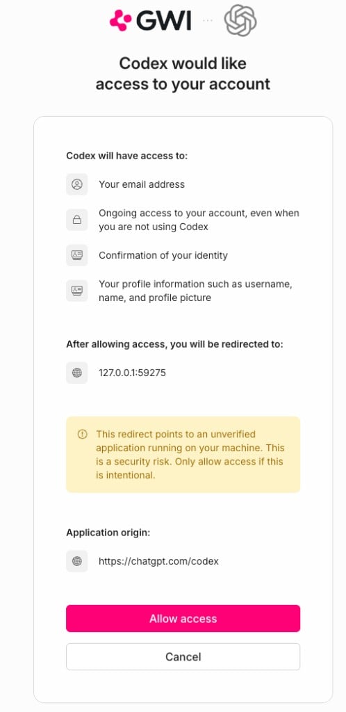 Allow Codex to access a GWI account