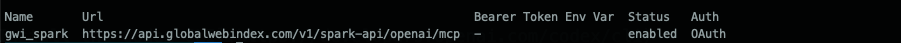 The OAuth-authenticated v1 server in the Codex server list