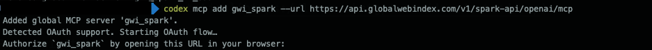 Add the v1 GWI Spark MCP server and start OAuth in Codex