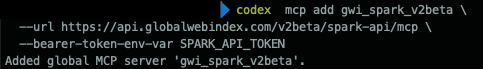 Add the v2beta GWI Spark MCP server with a Spark API token