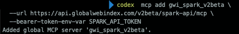 Add the v2beta GWI Spark MCP server with a Spark API token