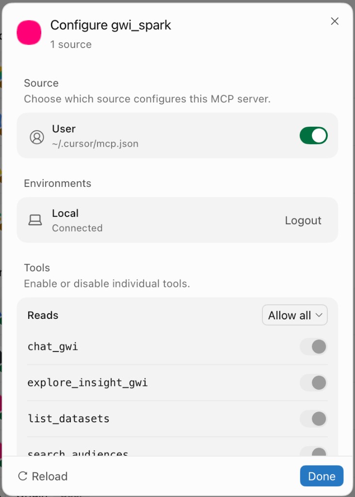 Gwi Spark tools in Cursor