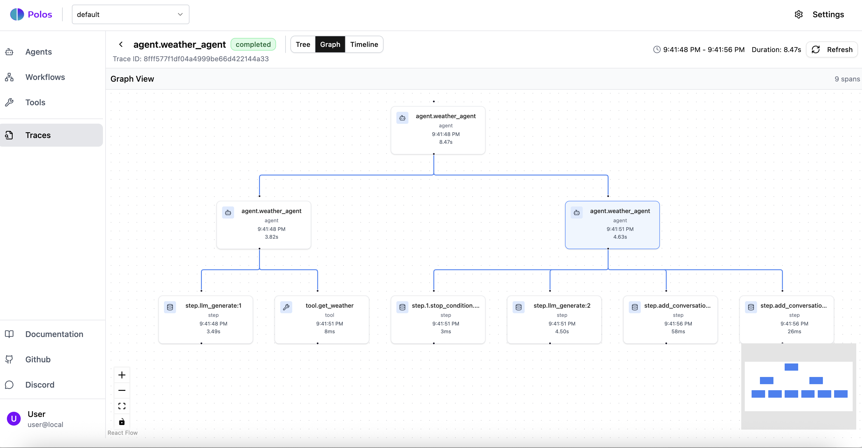 Polos dashboard showing agent graph