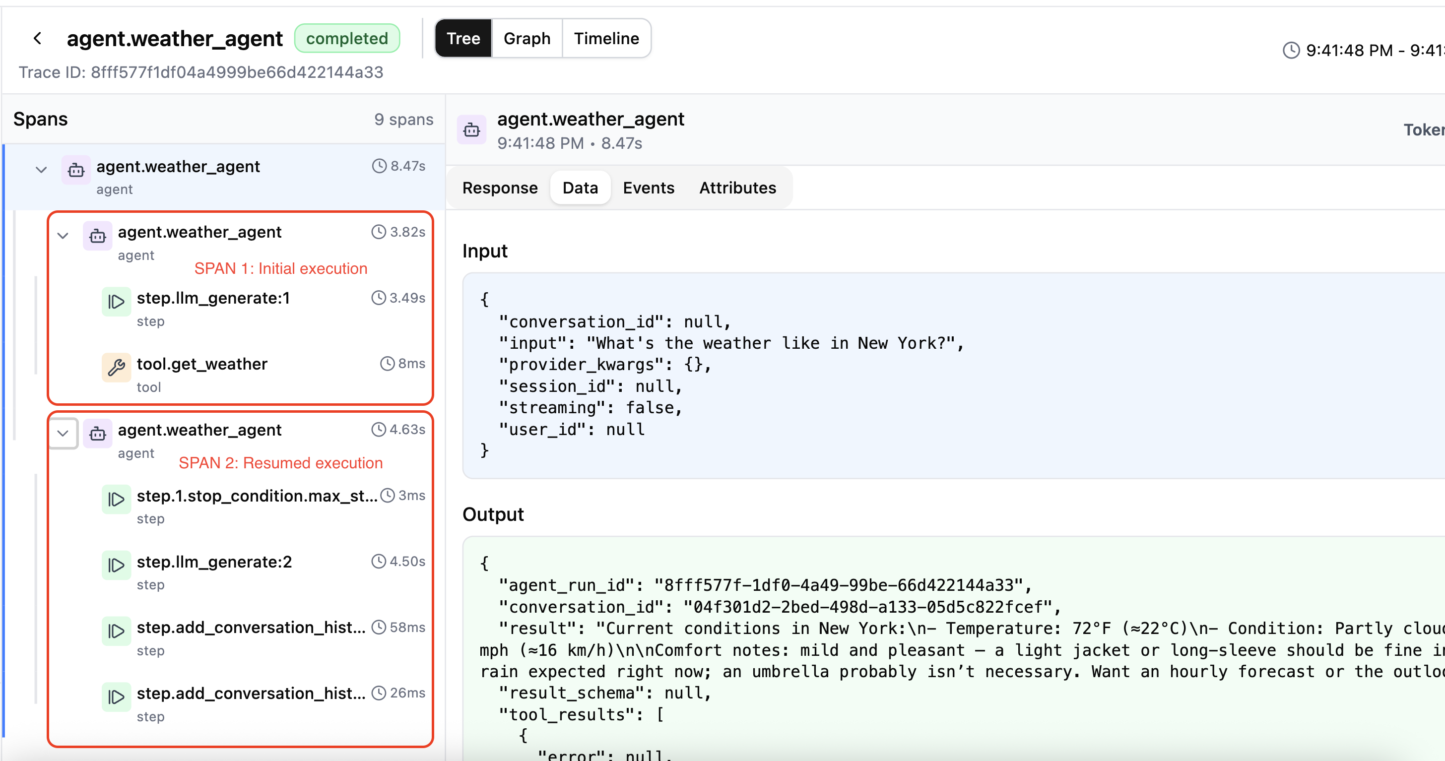 Spans during agent execution