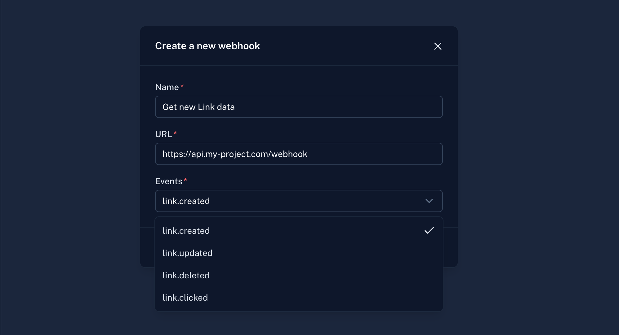 Webhook Creation Form
