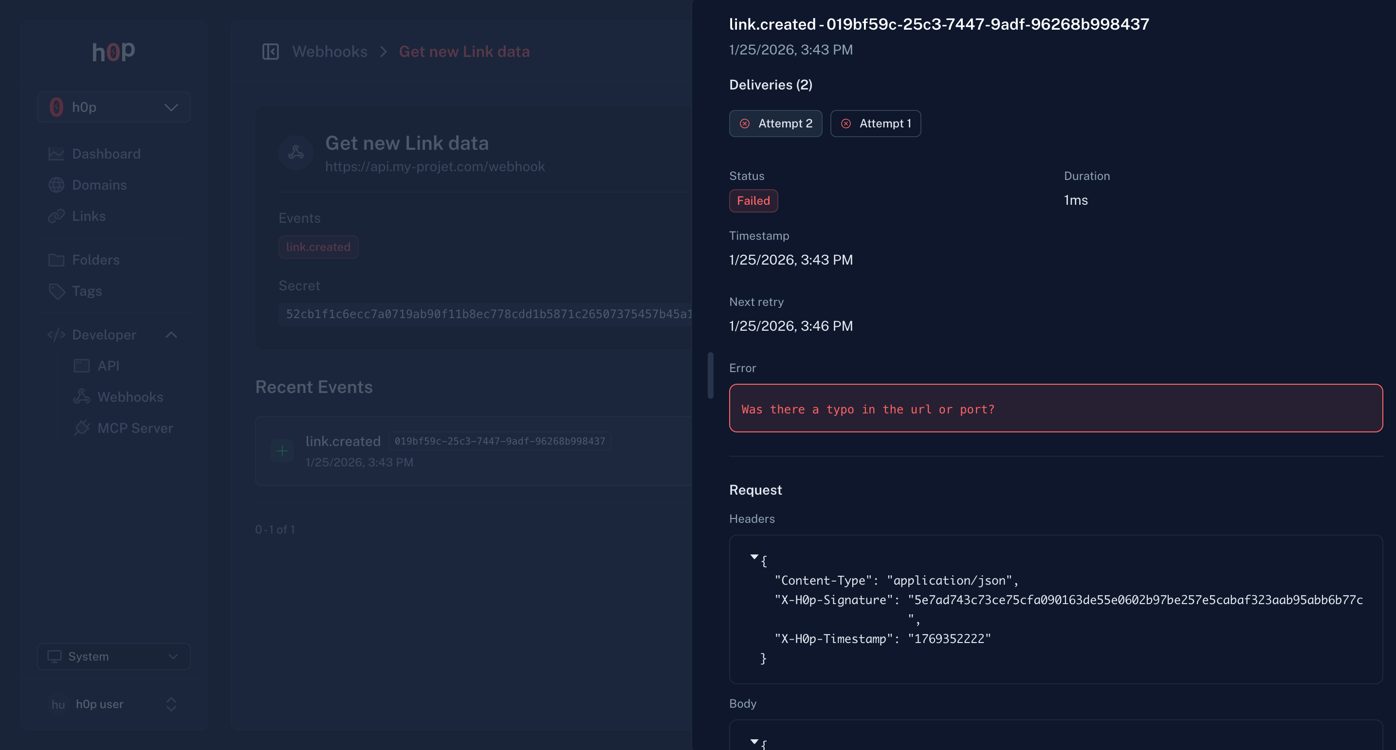 Webhook Delivery History