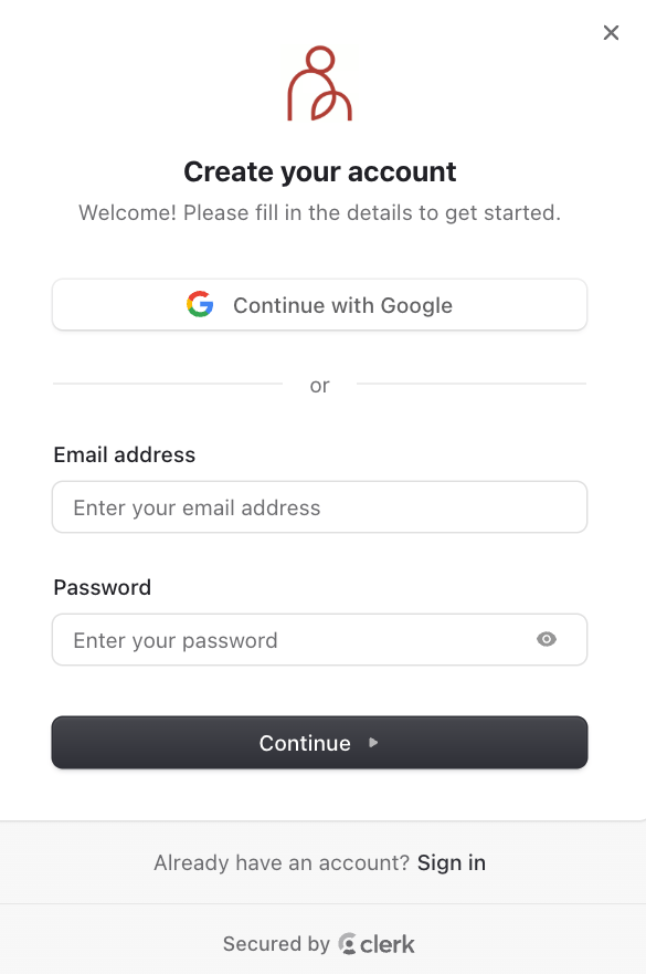Create your account modal