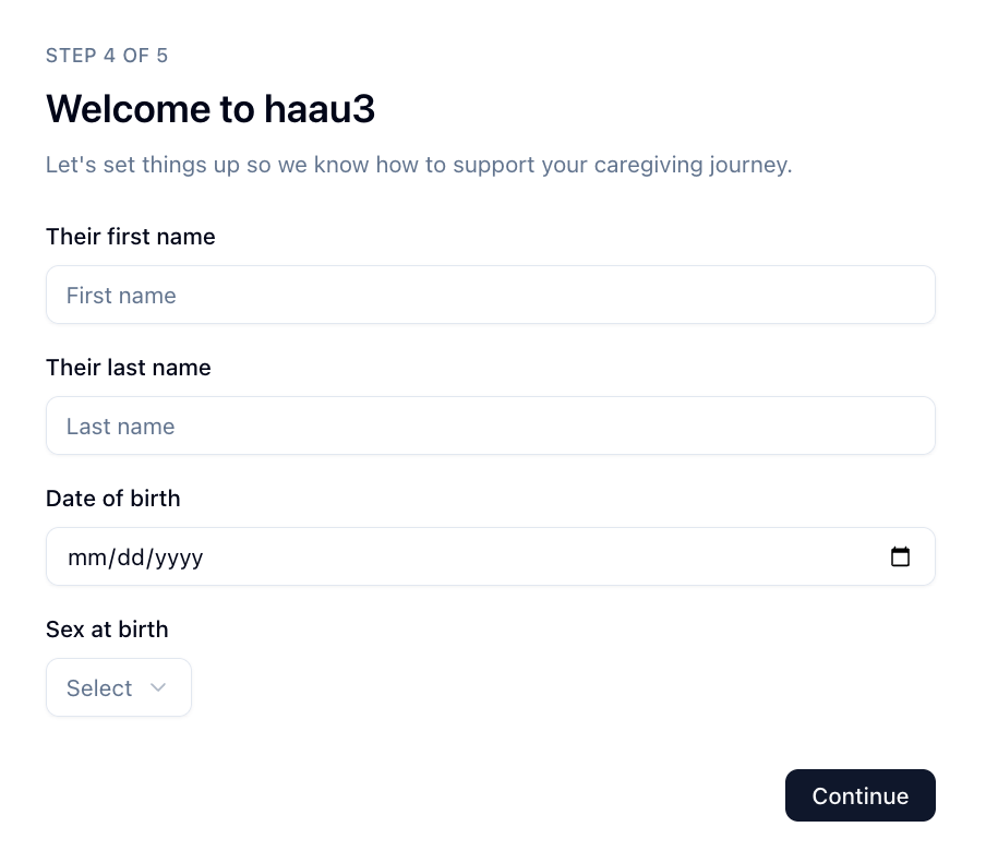 Enter demographic information for the person you are caring for
