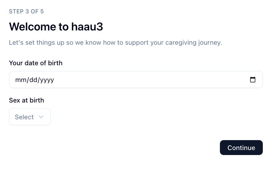 Enter date of birth and sex at birth during onboarding