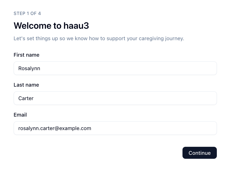 haau3 onboarding user information screen
