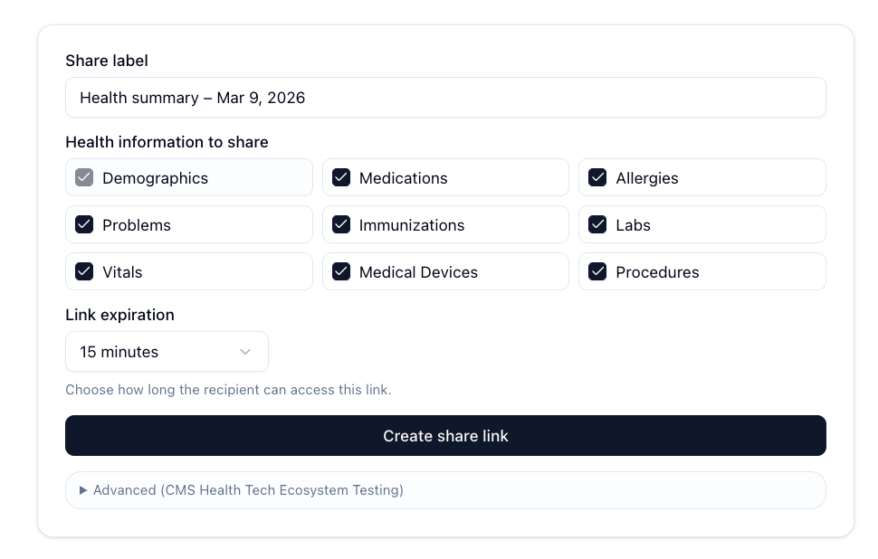 Share creation form