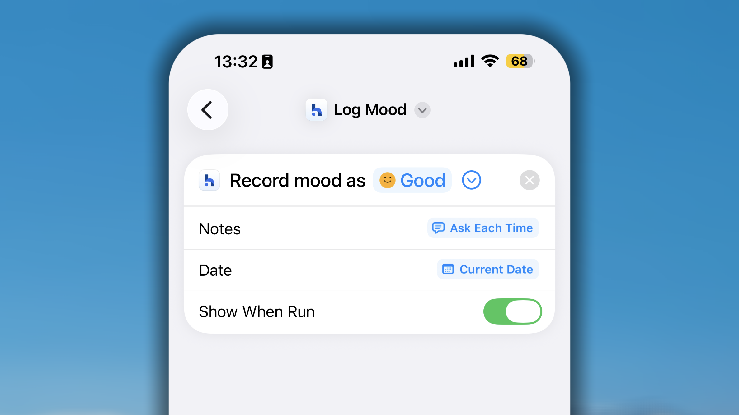Log Mood Shortcut I OS