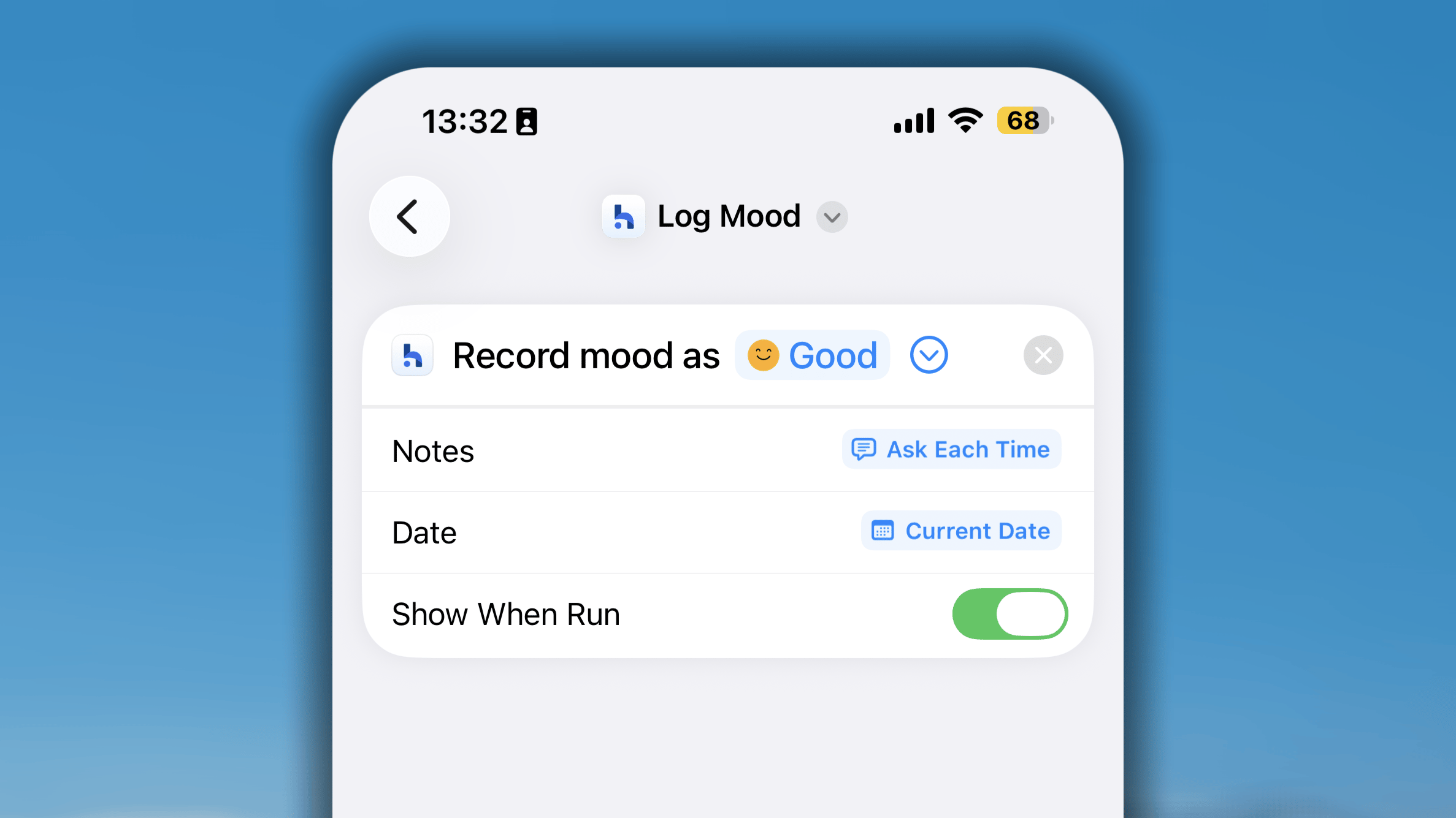 Log Mood Shortcut I OS