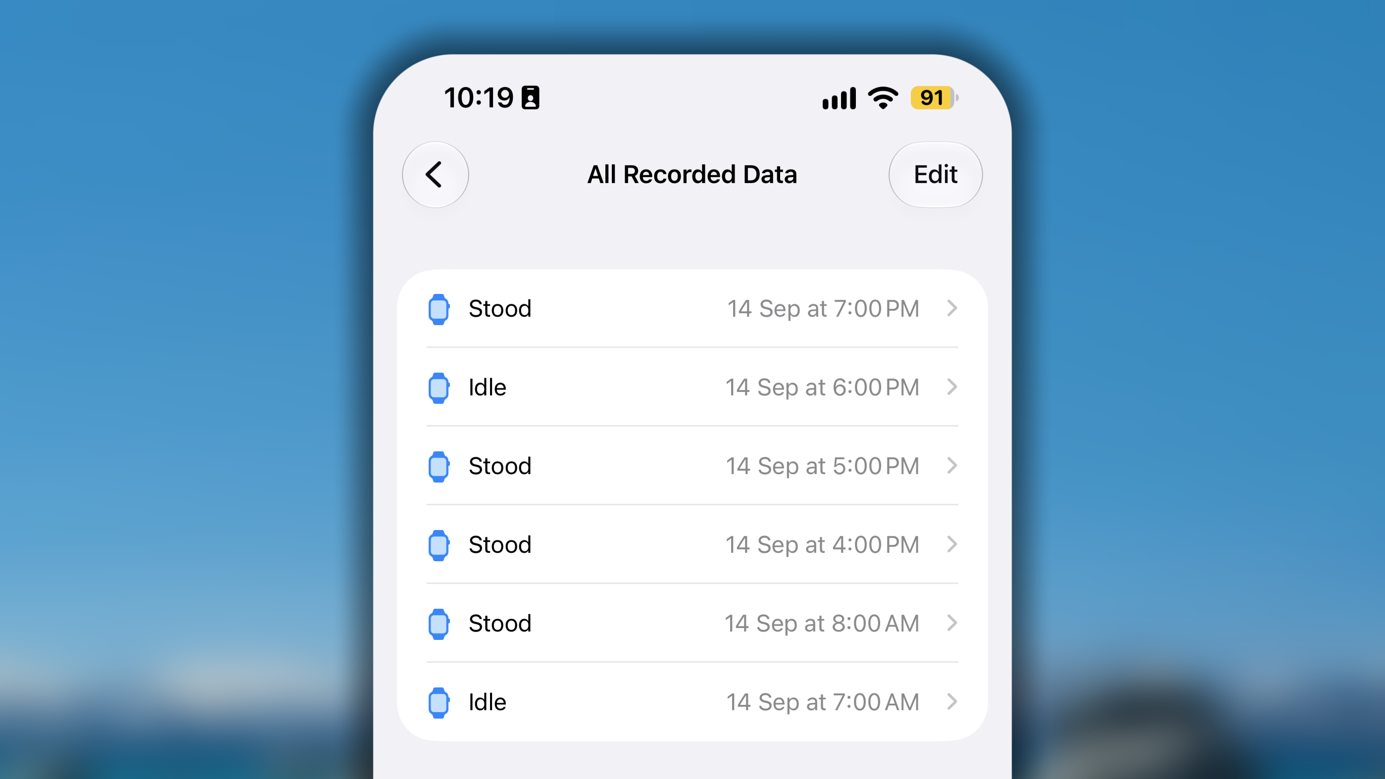 Apple Health Stand Hour Data