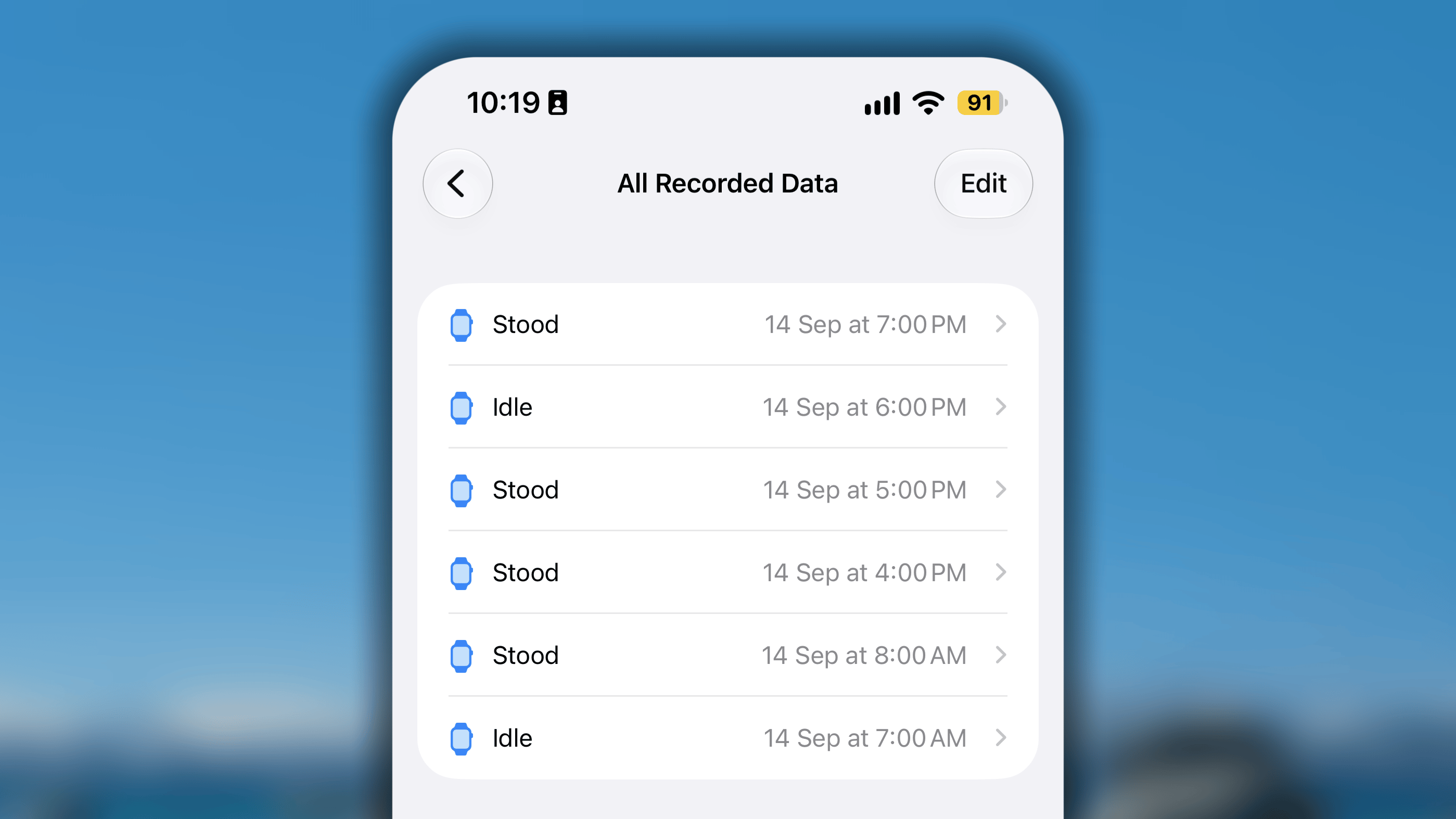 Apple Health Stand Hour Data