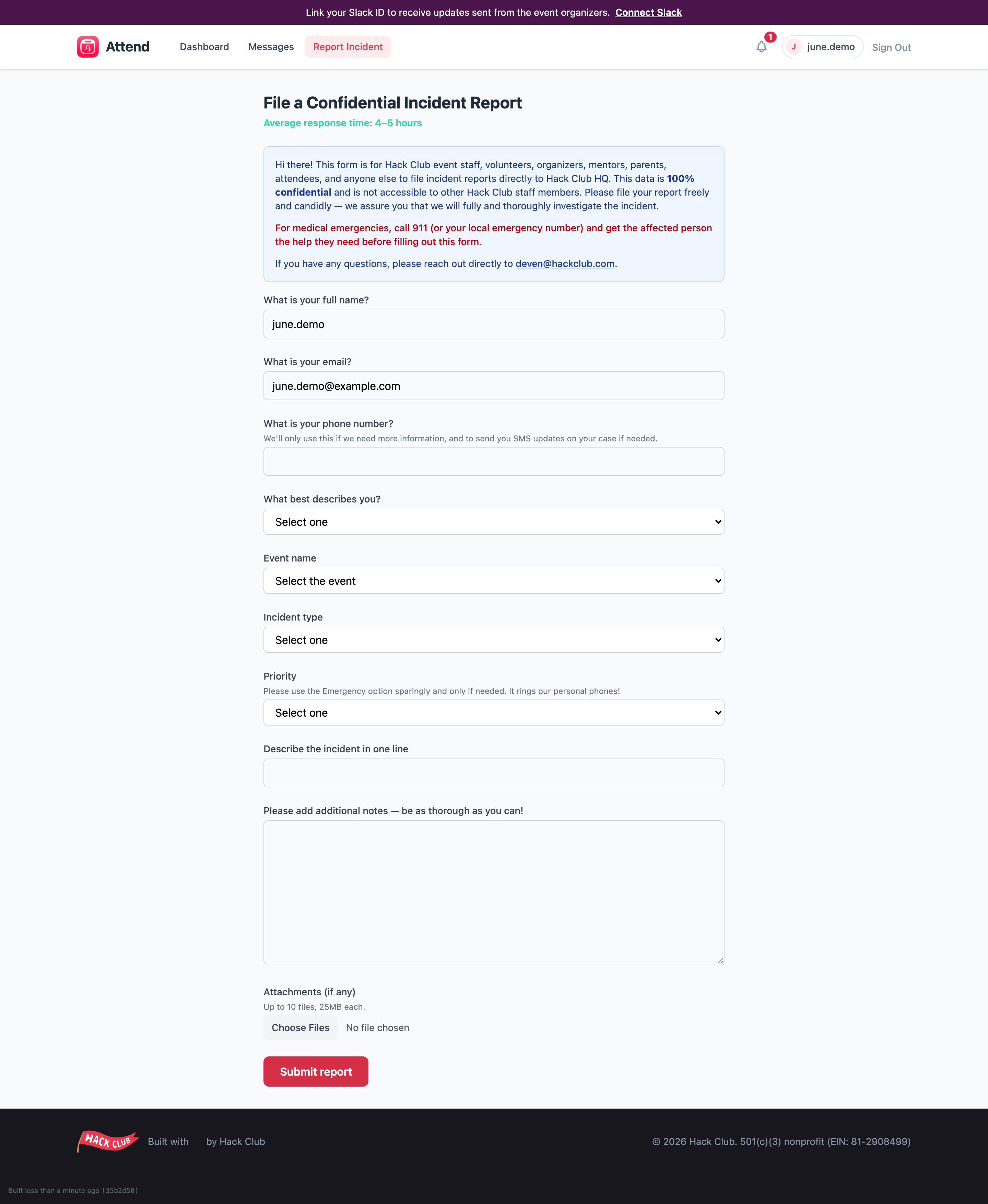 The incident report form