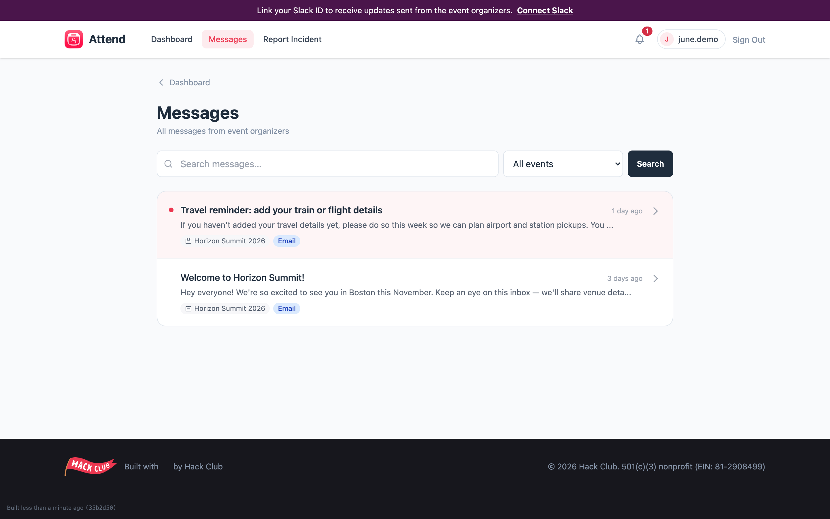 The messages inbox