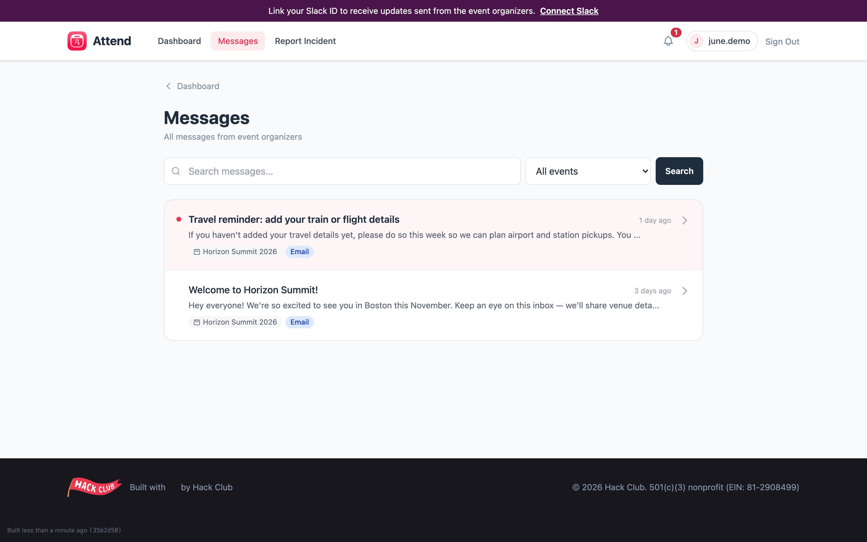 The messages inbox