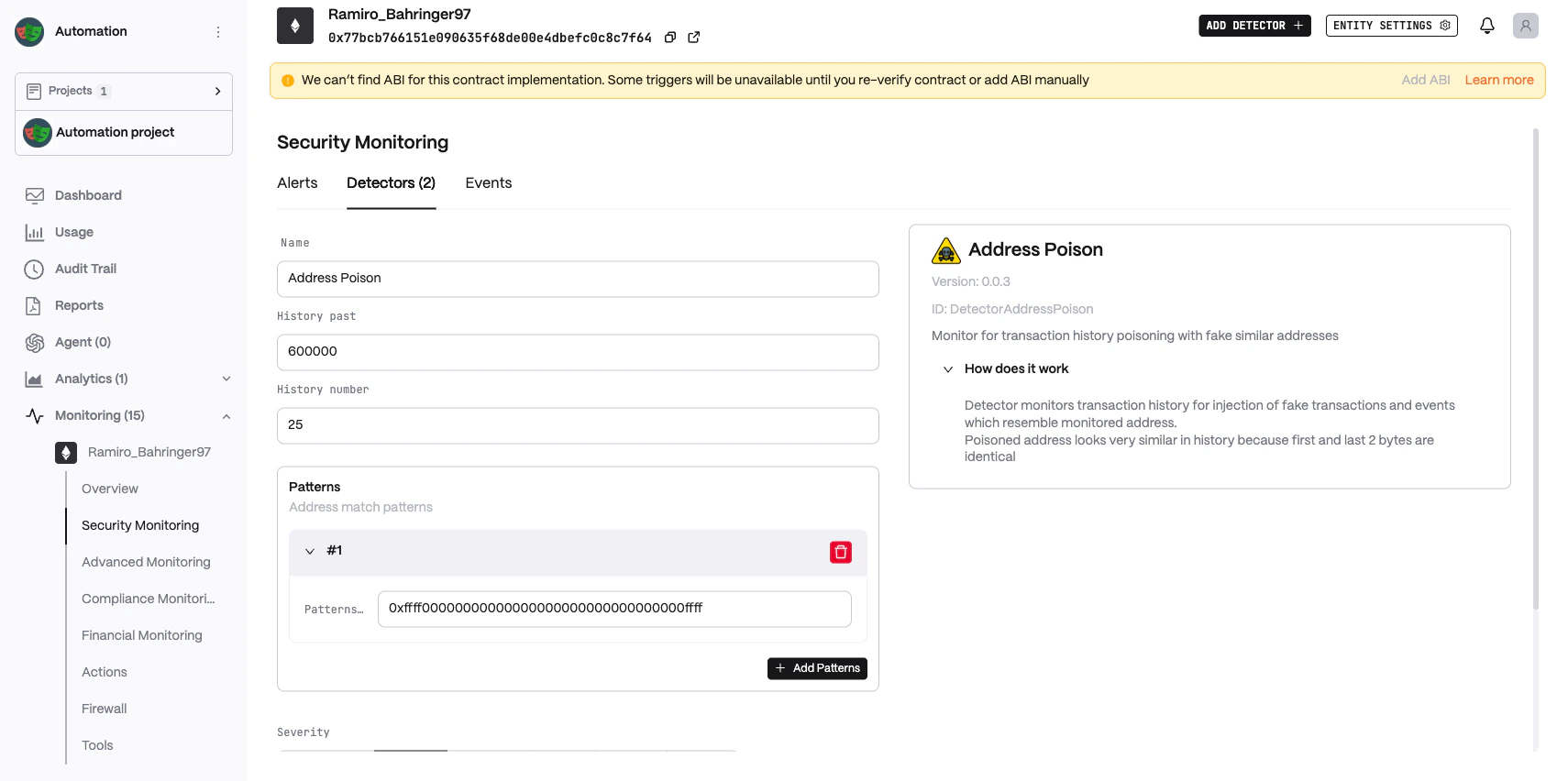 DetectorAddressPoison Configuration