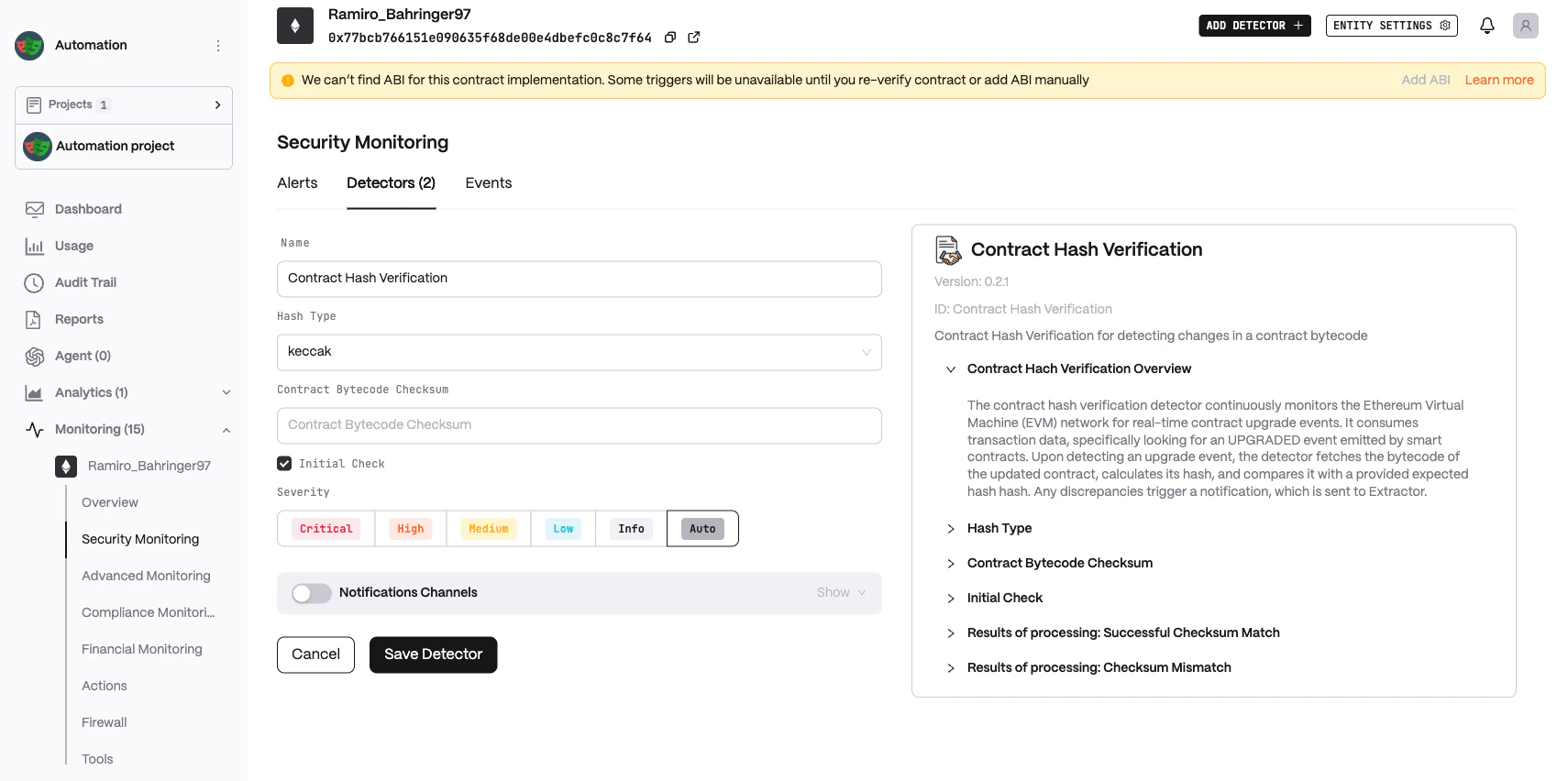 DetectorContractHashVerification Configuration