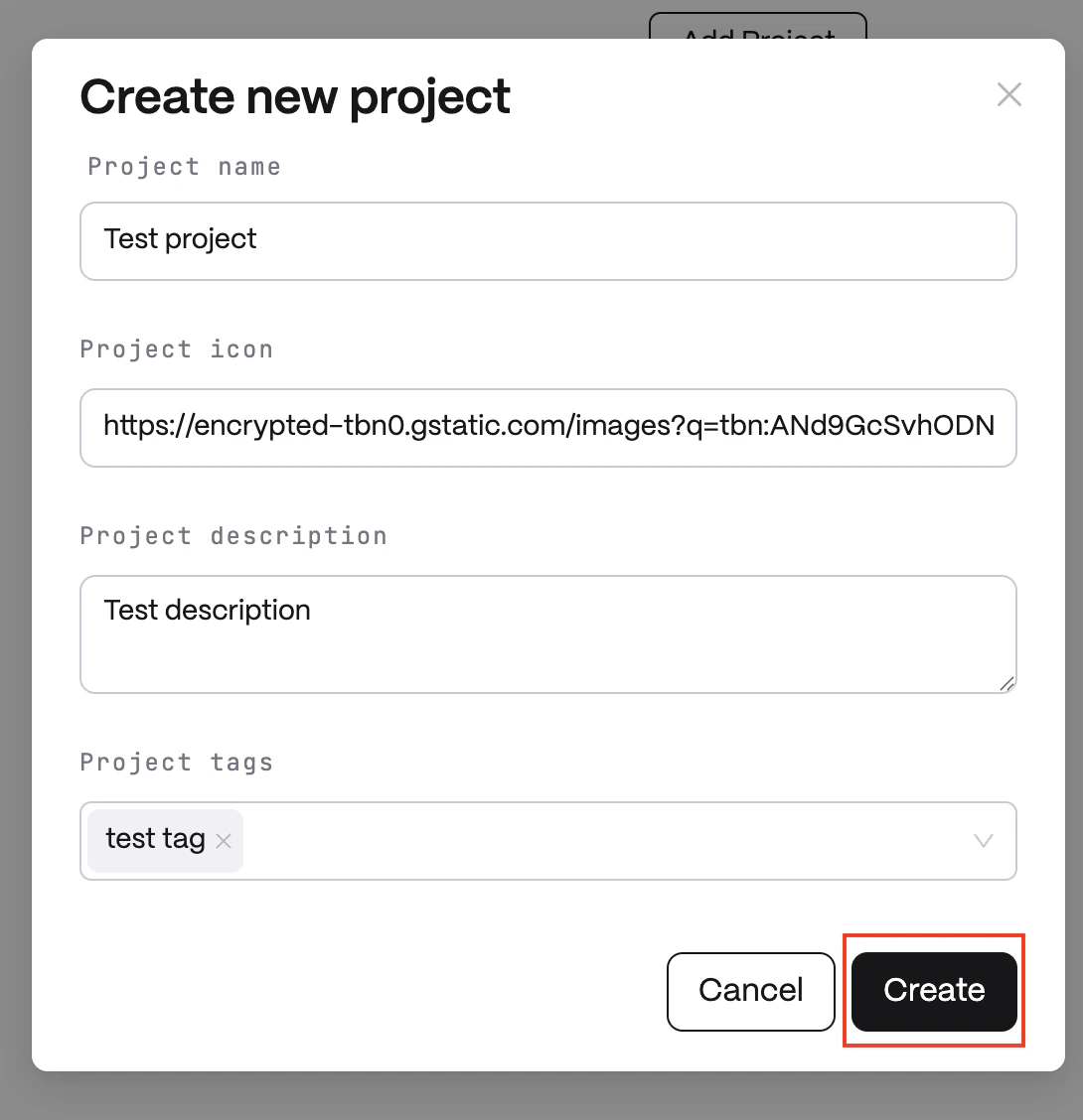 Create project step 2