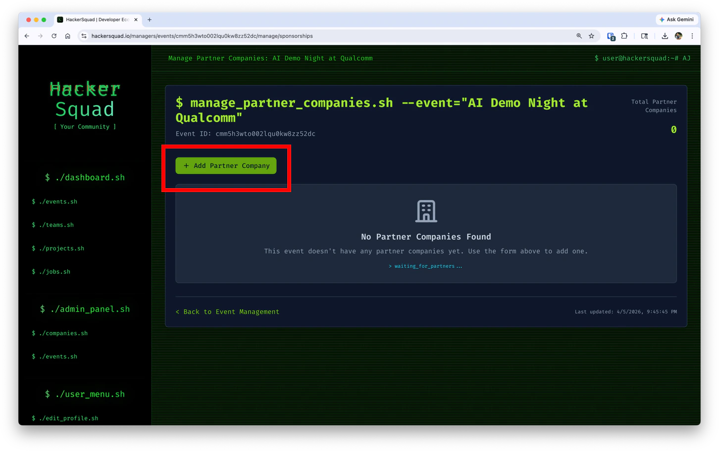 Add partner company button