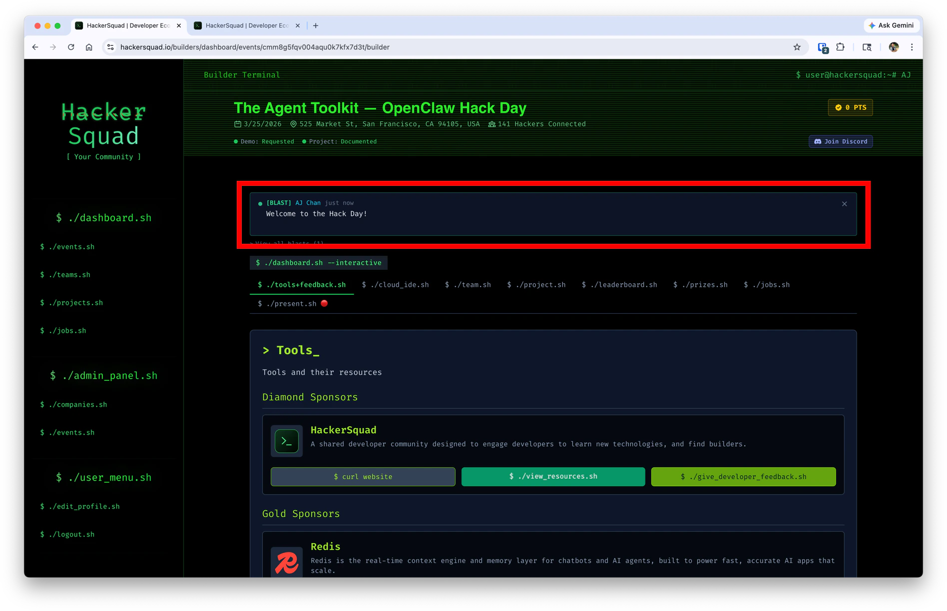 Builder dashboard blast