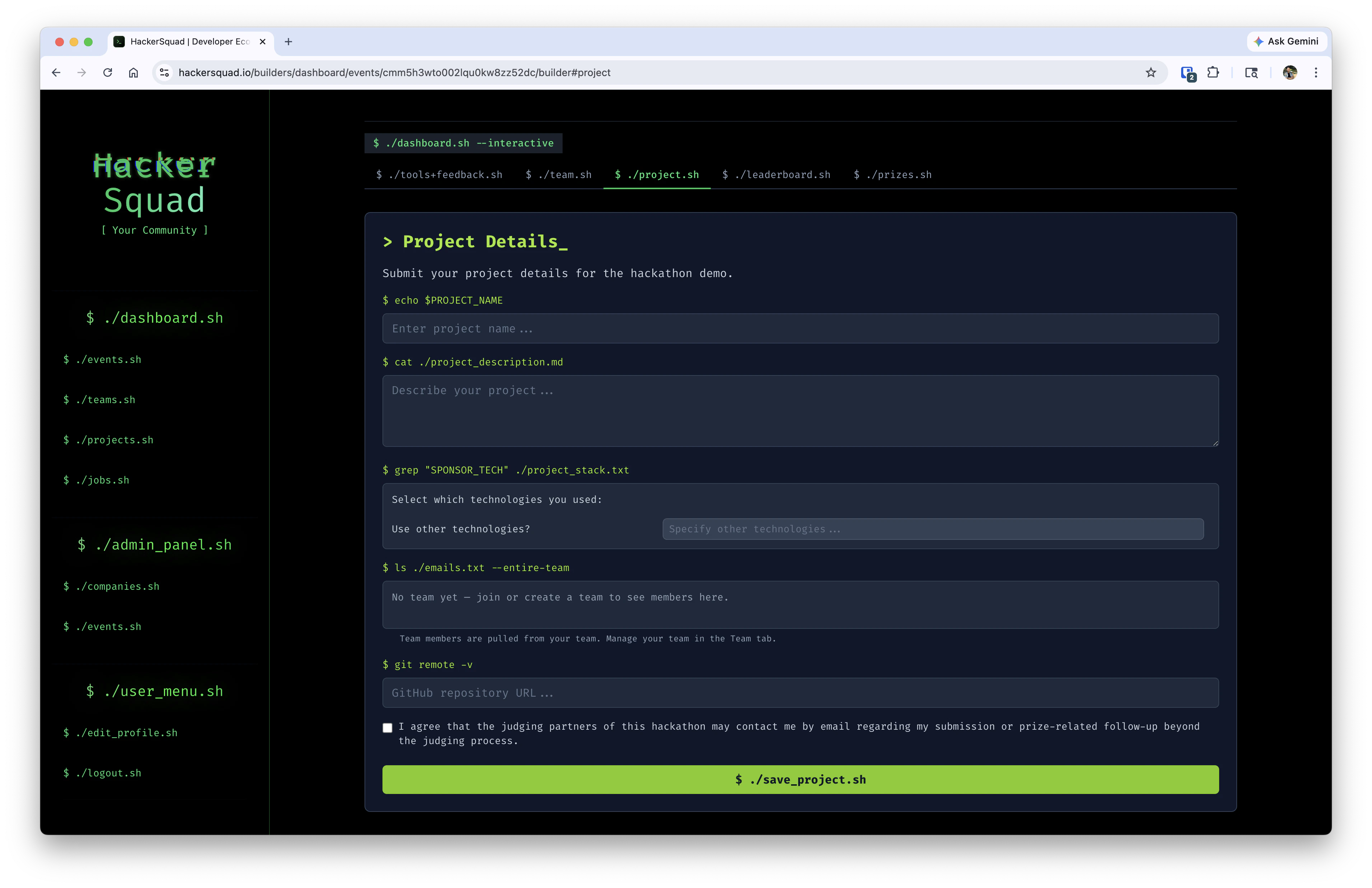 Project details form