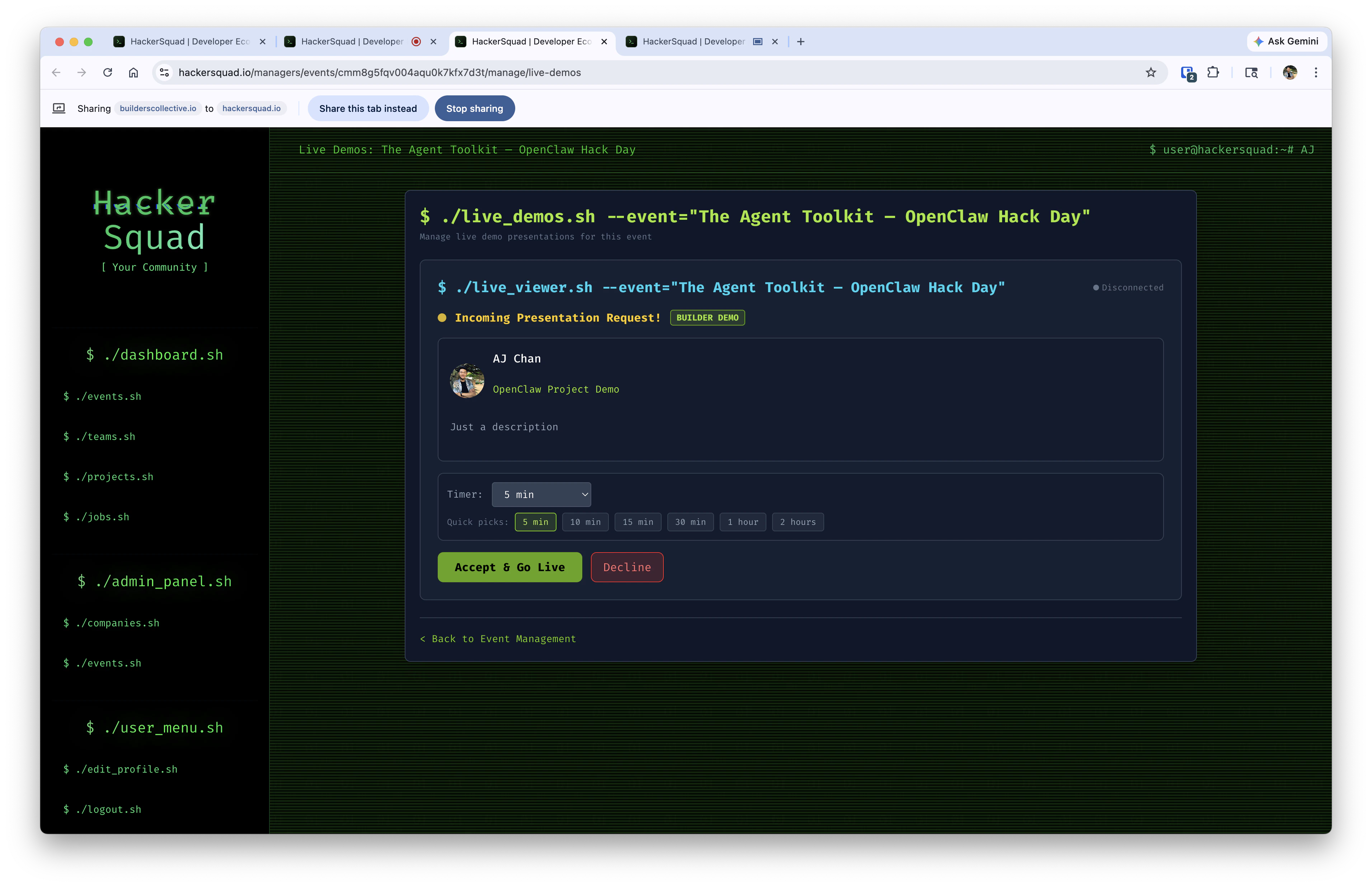 Accept live request