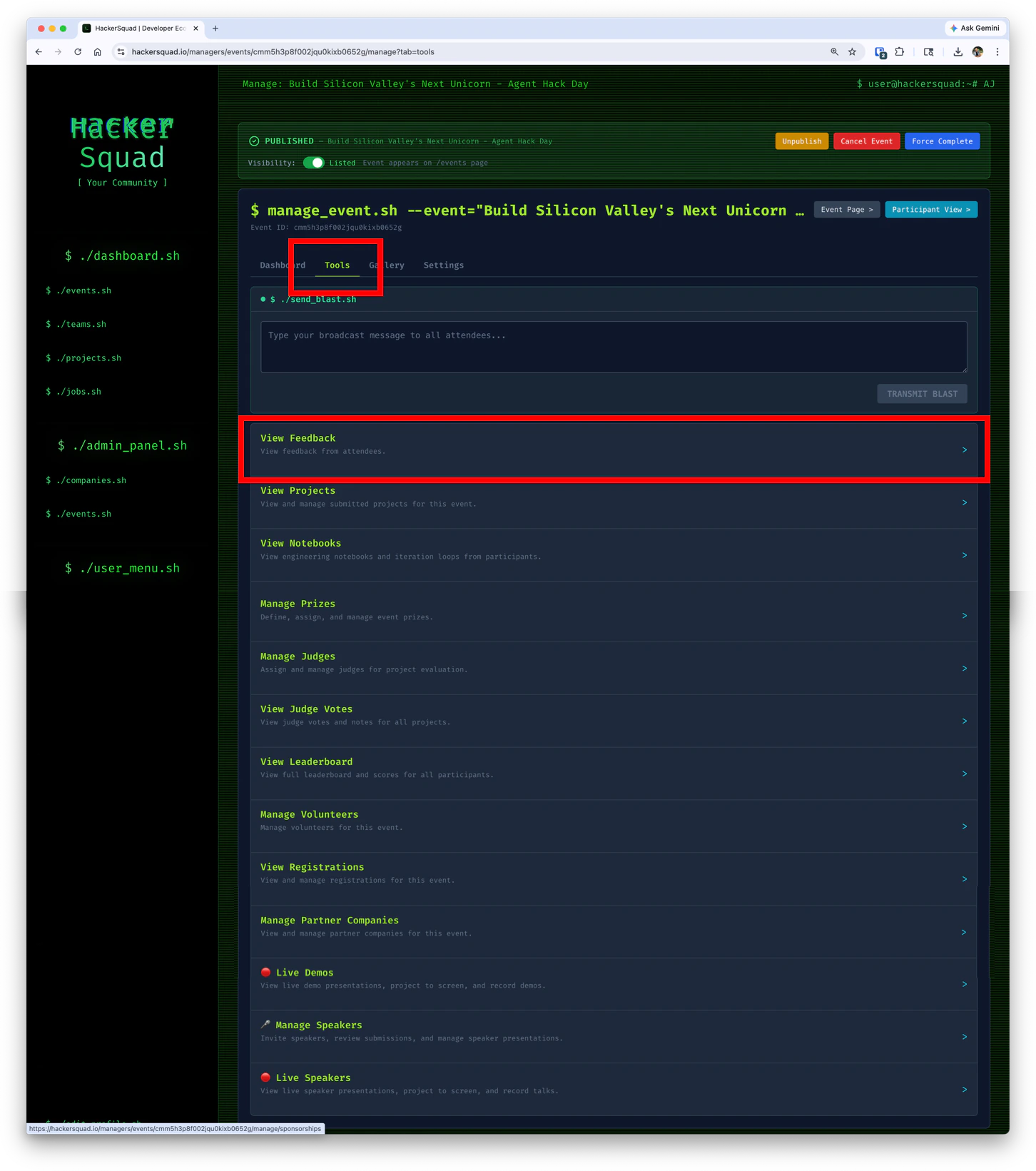 Manage feedback navigation