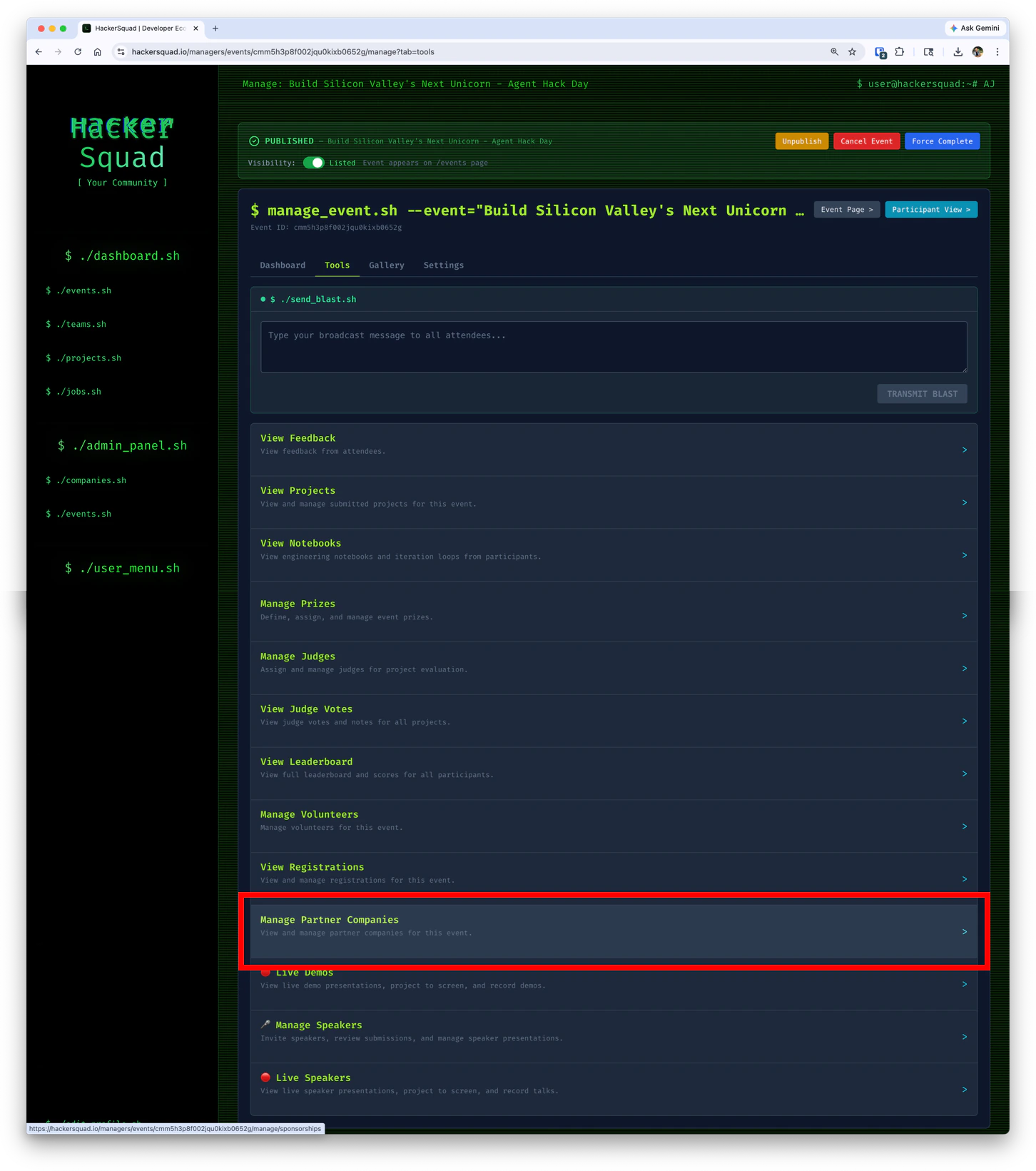 Manage partner companies