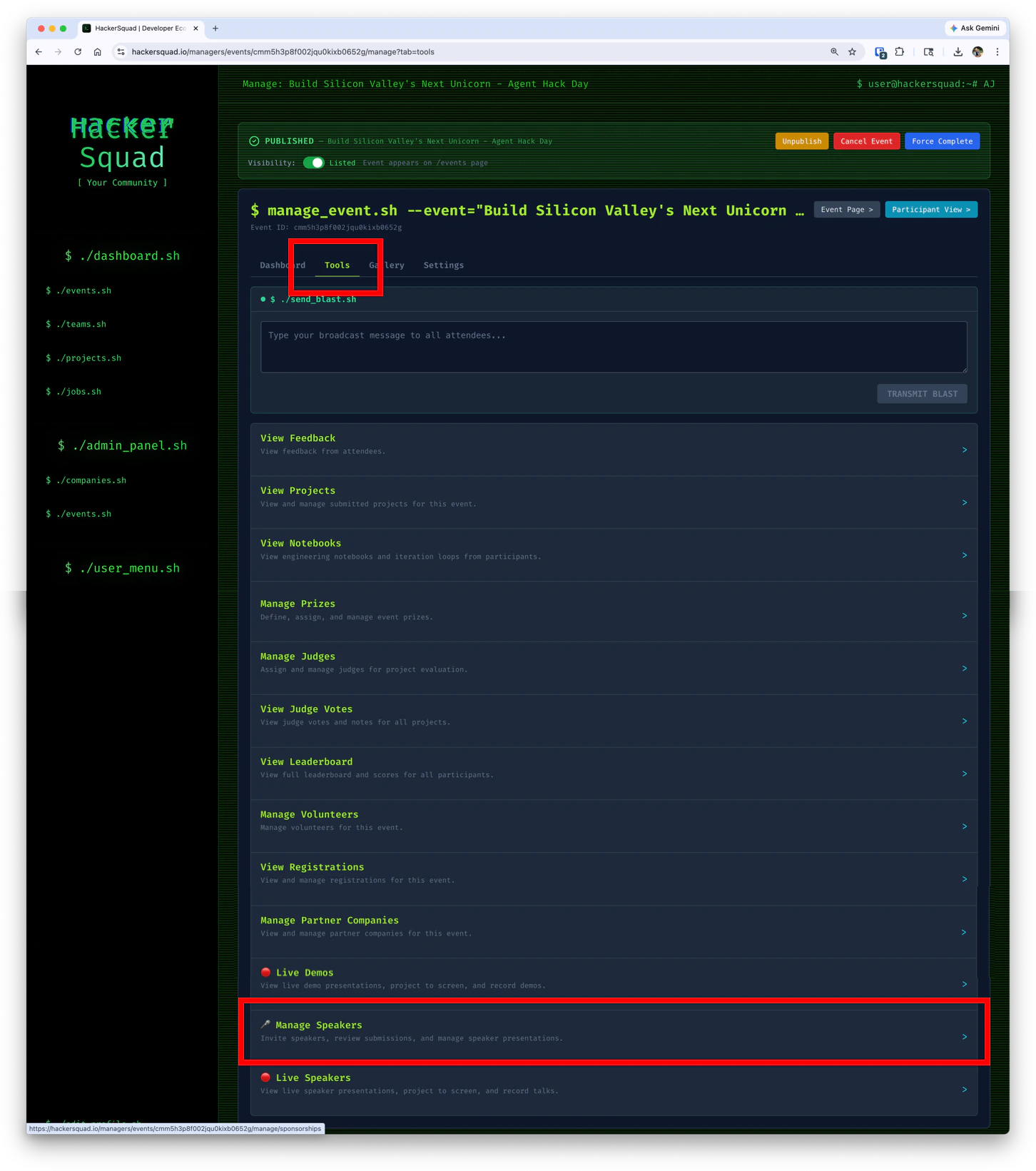 Manage speakers navigation