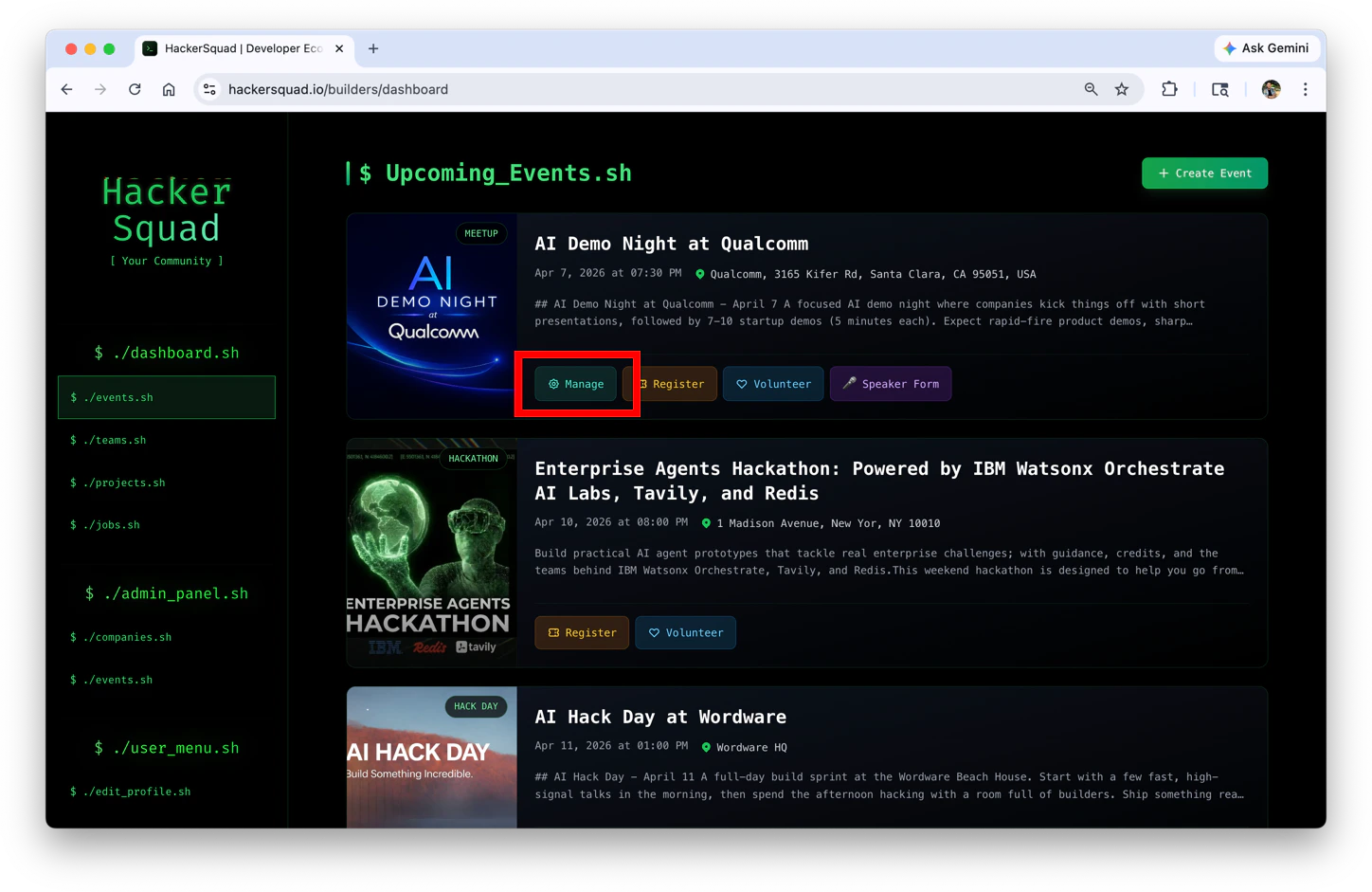 Manager button in HackerSquad