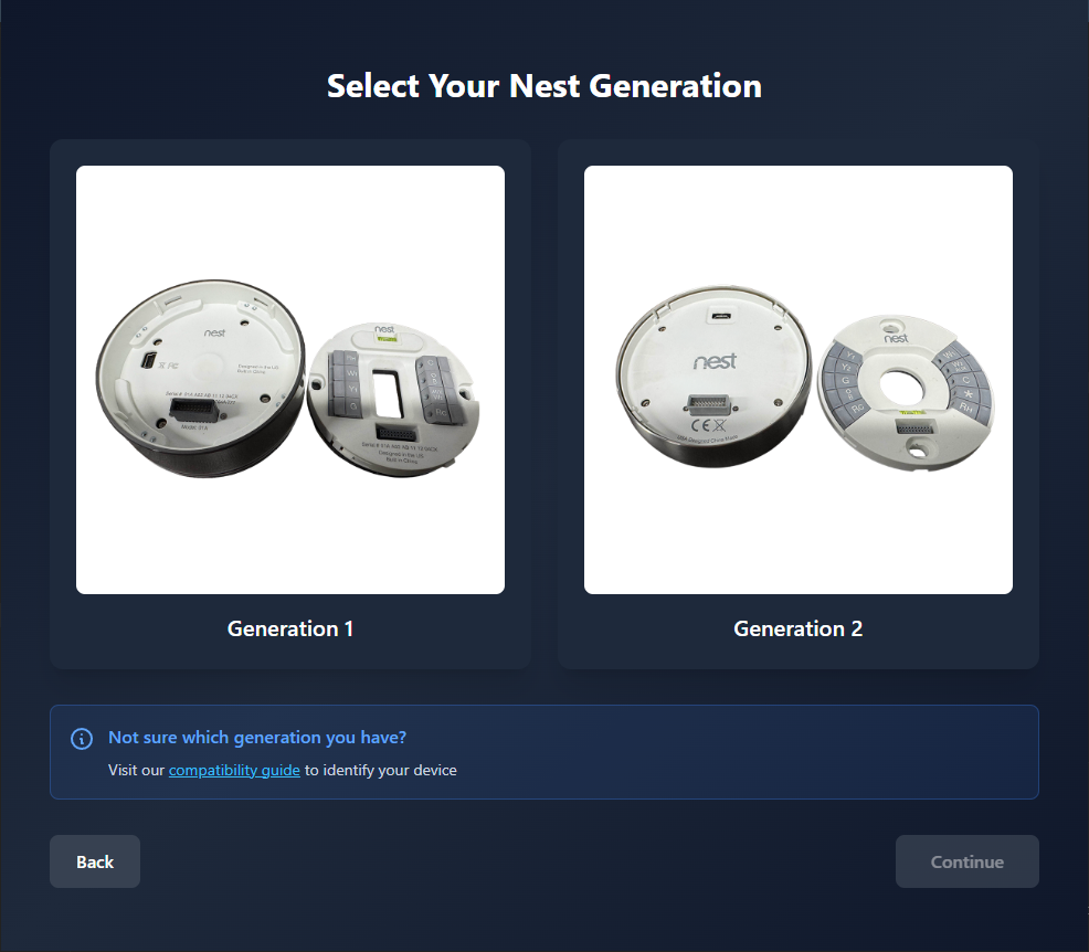 Select Generation — choose Gen 1 or Gen 2