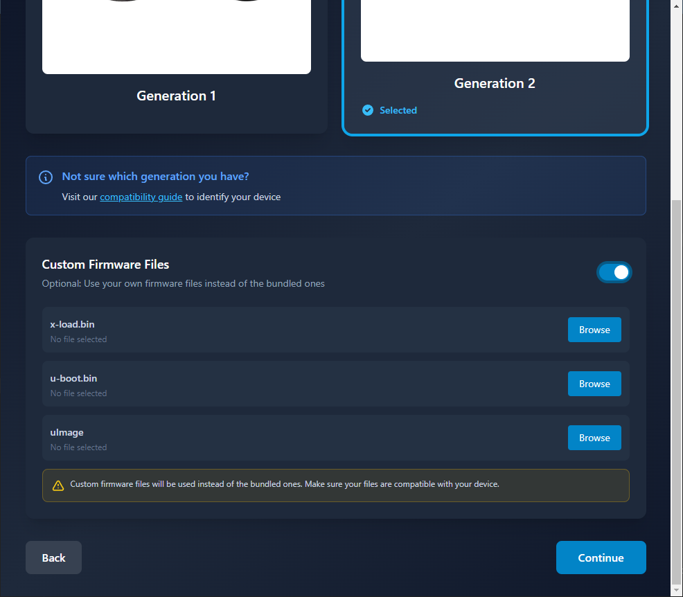 Custom Firmware option for advanced users