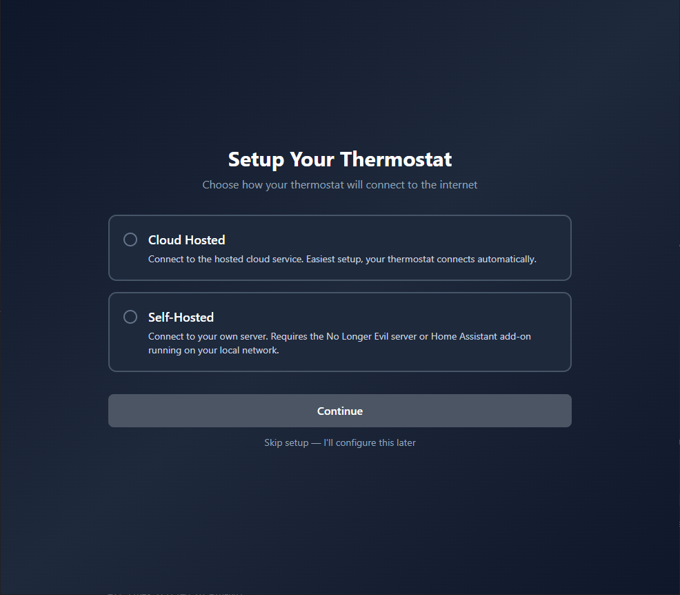 Hosting Mode selection — choose Self-Hosted